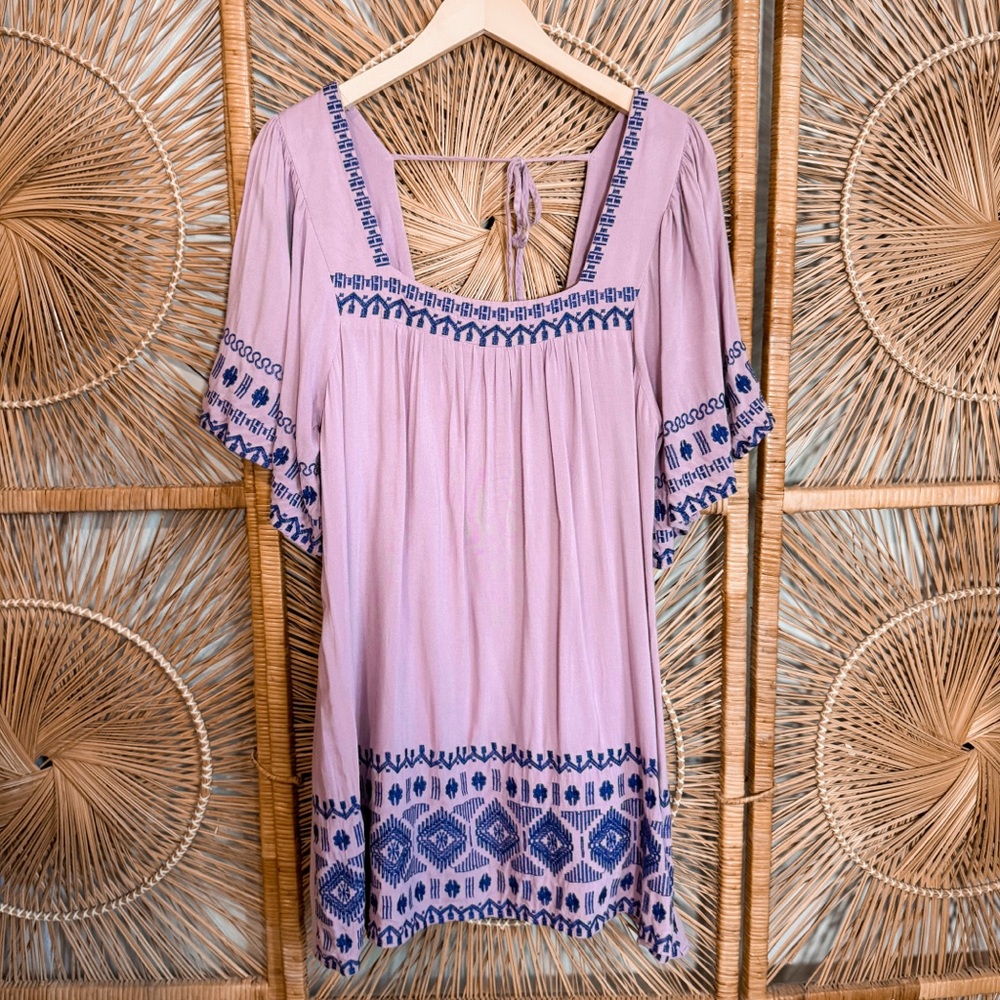 Entro Purple Blouse Dress SZ M Boho Embroidered